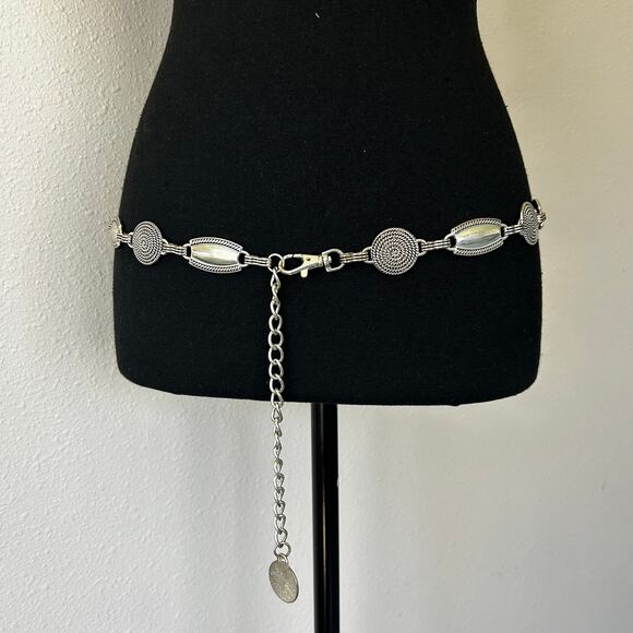 Vintage Accessories - Vintage Silver Tone Concho Chain Belt Western Boho 90s Adjustable Belt 38 / 40